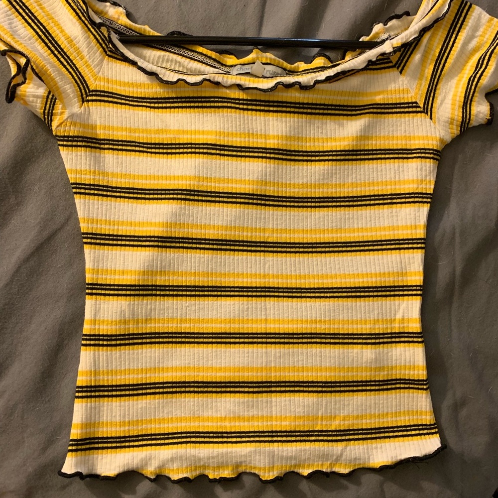 Black and Yellow Over the Shoulder Top